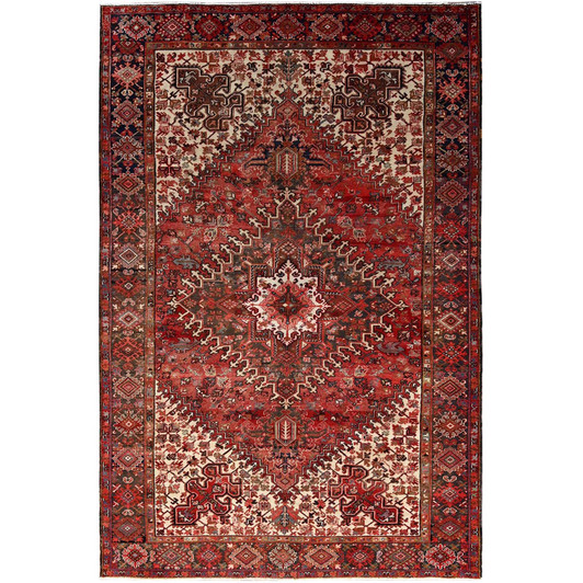 Heriz Wool Hand Knotted Rug Red Black 7.10X11.10 -O086120