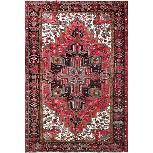 Heriz Wool Hand Knotted Rug Red Black 7.10X11.5 -O085317