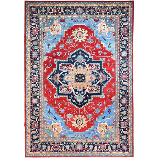 Heriz Wool Hand Knotted Rug Red Blue 12.0X17.2 -O086959