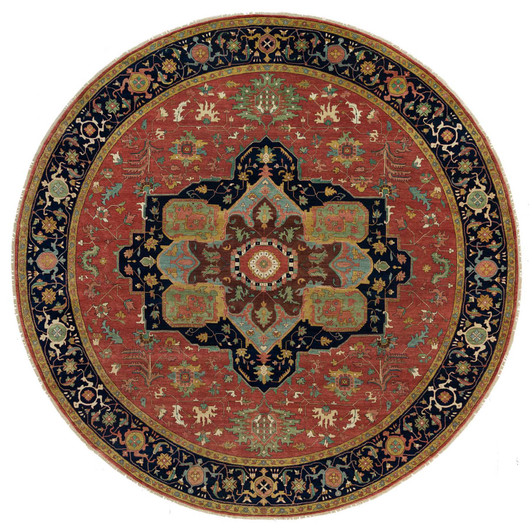 Heriz Wool Hand Knotted Rug Red Blue 13.11X13.11 -O090297