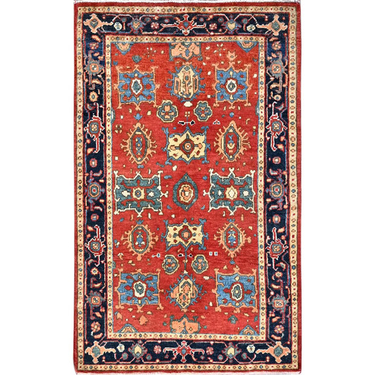 Heriz Wool Hand Knotted Rug Red Blue 3.0X4.10 -O085644