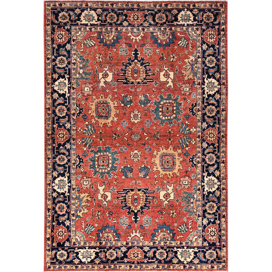 Heriz Wool Hand Knotted Rug Red Blue 6.1X8.10 -O086586