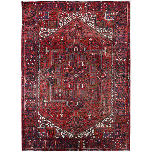 Heriz Wool Hand Knotted Rug Red Blue 7.10X11.4 -O0113