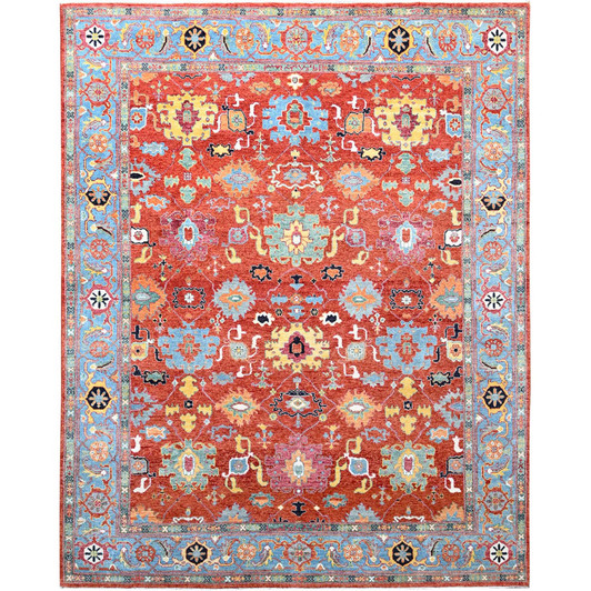 Heriz Wool Hand Knotted Rug Red Blue 8.0X10.0 -O086954