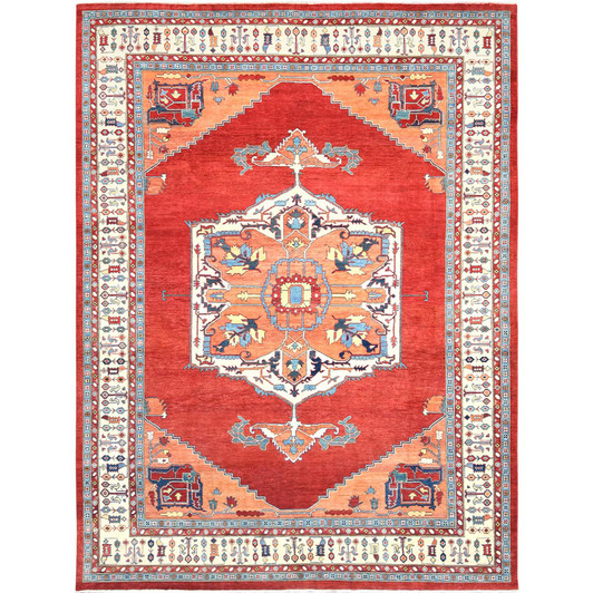 Heriz Wool Hand Knotted Rug Red Ivory 9.0X11.10 -O082462