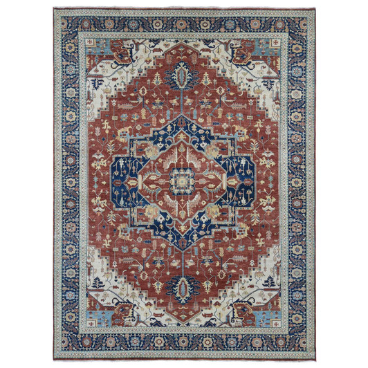 Heriz Wool Hand Knotted Rug Red Midnight Blue 10.1X13.9 -O080634
