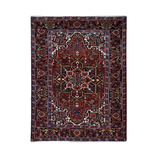 Heriz Wool Hand Knotted Rug Red Yankees Blue 4.7X8.8 -O087405