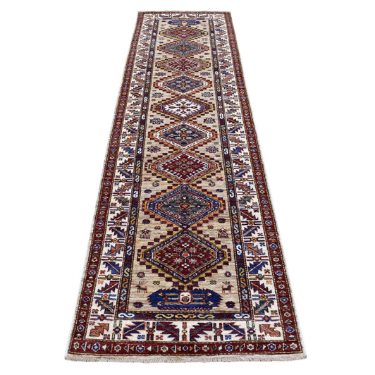 Kazak Wool Hand Knotted Rug Beige Ivory 2.8X10.0 -O067085