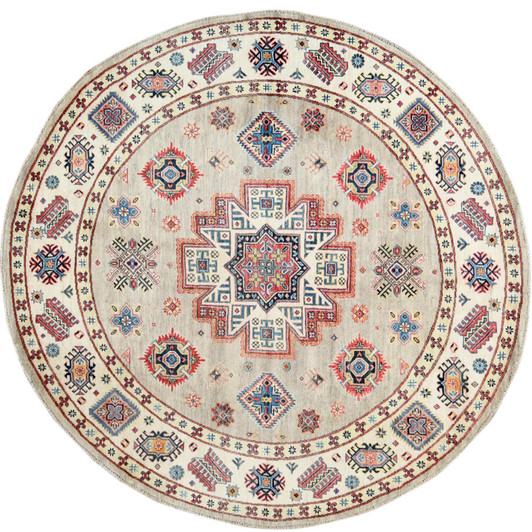 Kazak Wool Hand Knotted Rug Beige Ivory 7.9X7.10 -O061682