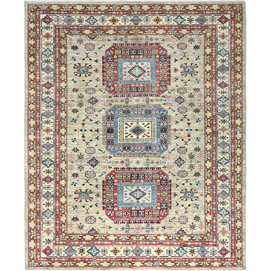 Kazak Wool Hand Knotted Rug Beige Ivory 8.0X9.6 -O082323