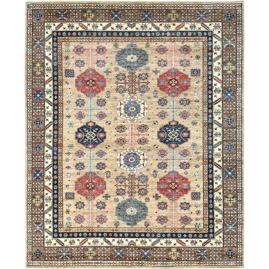 Kazak Wool Hand Knotted Rug Beige Ivory 8.0X9.9 -O082277