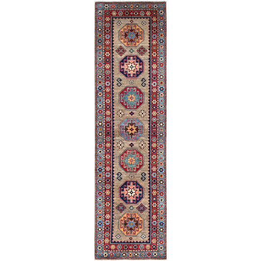 Kazak Wool Hand Knotted Rug Beige Red 2.7X9.8 -O086460