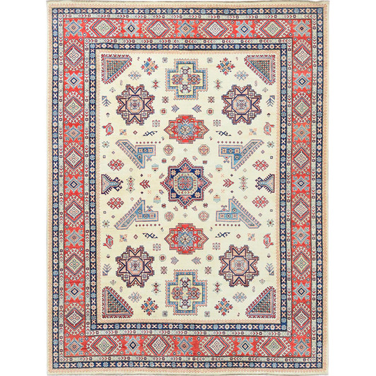 Kazak Wool Hand Knotted Rug Beige Red 8.10X11.9 -O061534