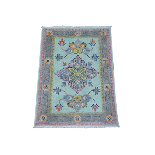 Kazak Wool Hand Knotted Rug Blue Gray 2.0X2.9 -O089246