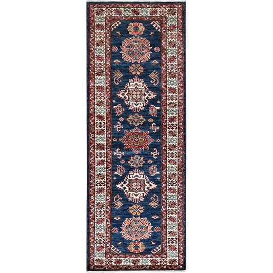 Kazak Wool Hand Knotted Rug Blue Ivory 2.5X6.7 -O086905