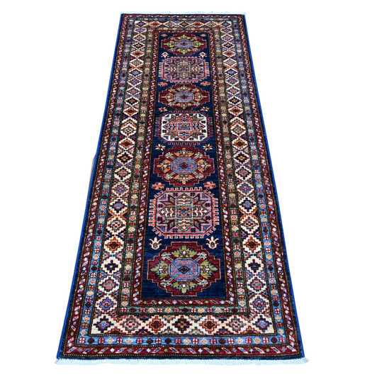 Kazak Wool Hand Knotted Rug Blue Ivory 2.6X6.4 -O089308
