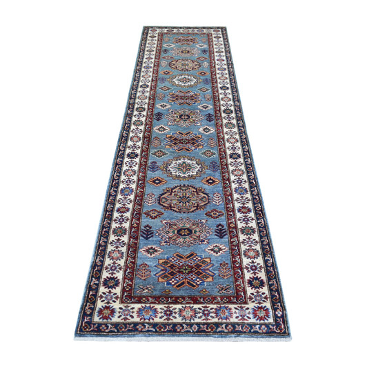 Kazak Wool Hand Knotted Rug Blue Ivory 2.7X9.10 -O071291