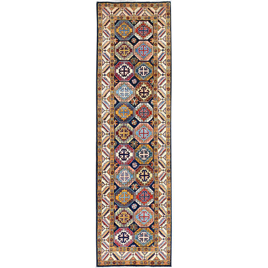 Kazak Wool Hand Knotted Rug Blue Ivory 2.7X9.6 -O086248
