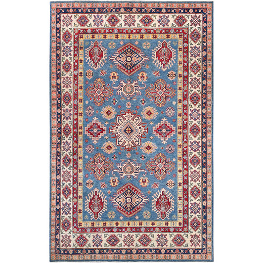 Kazak Wool Hand Knotted Rug Blue Ivory 5.10X9.2 -O086786