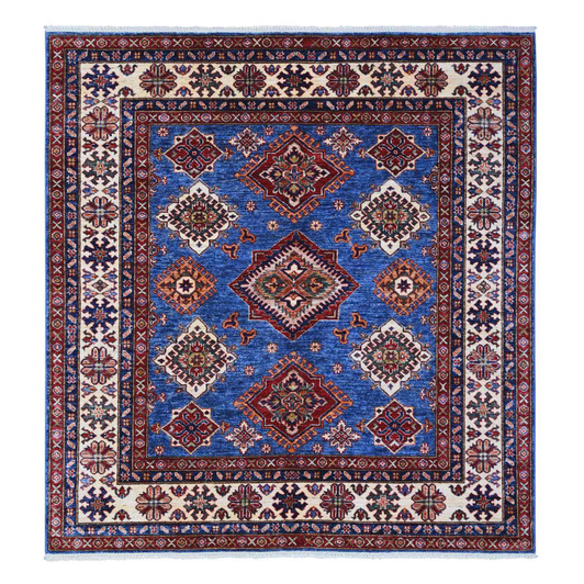 Kazak Wool Hand Knotted Rug Blue Ivory 6.0X6.4 -O089211