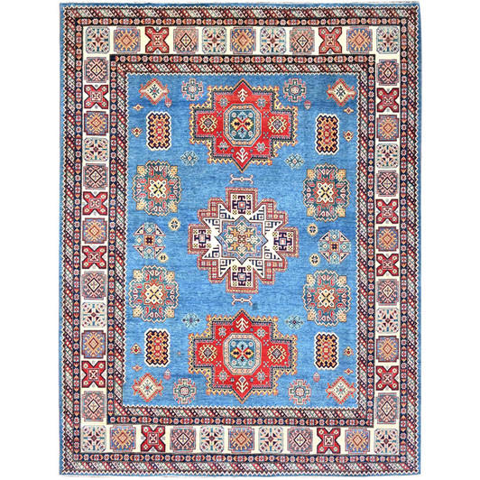 Kazak Wool Hand Knotted Rug Blue Ivory 8.11X11.8 -O086473