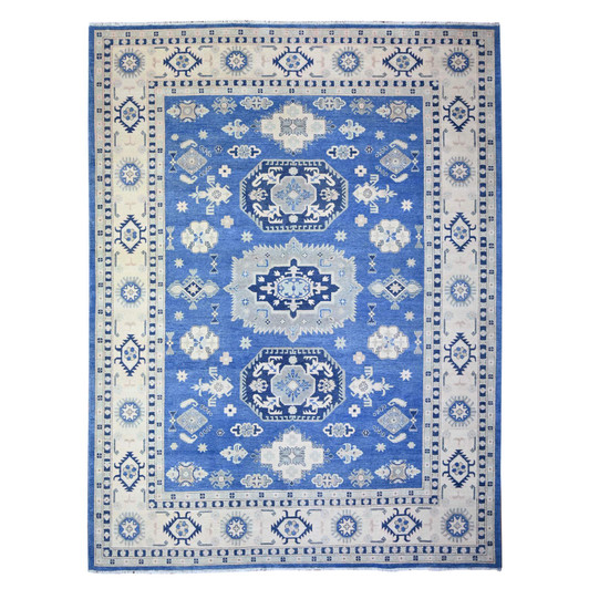 Kazak Wool Hand Knotted Rug Blue Ivory 9.0X11.5 -O074726