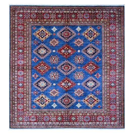Kazak Wool Hand Knotted Rug Blue Red 8.1X8.6 -O089293