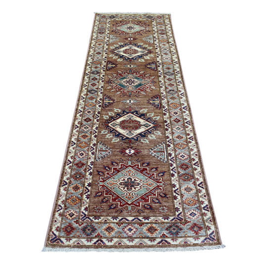 Kazak Wool Hand Knotted Rug Brown Gray 2.8X8.6 -O072124