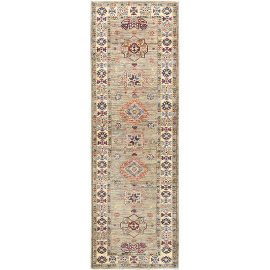 Kazak Wool Hand Knotted Rug Brown Ivory 2.10X8.3 -O082736