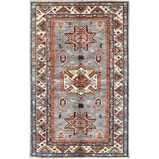 Kazak Wool Hand Knotted Rug Grey Gray 3.1X4.10 -O086305