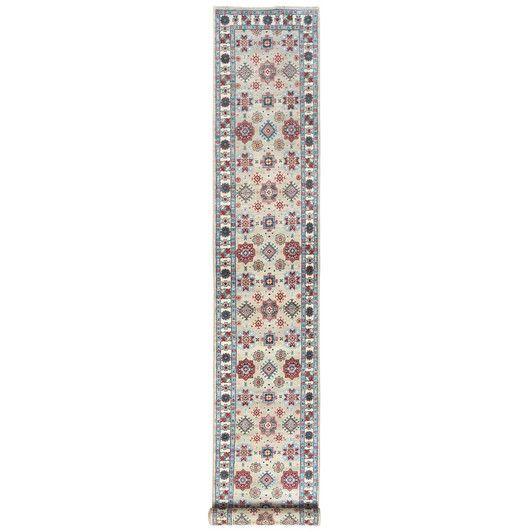 Kazak Wool Hand Knotted Rug Grey Ivory 2.10X19.4 -O061827