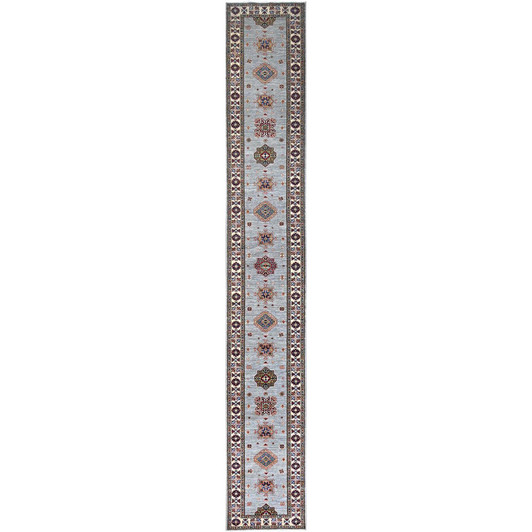 Kazak Wool Hand Knotted Rug Grey Ivory 2.9X18.2 -O086916