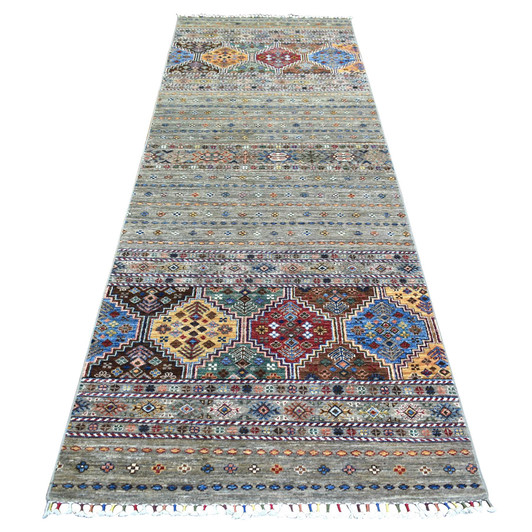 Kazak Wool Hand Knotted Rug Grey No Border 3.5X10.0 -O071751