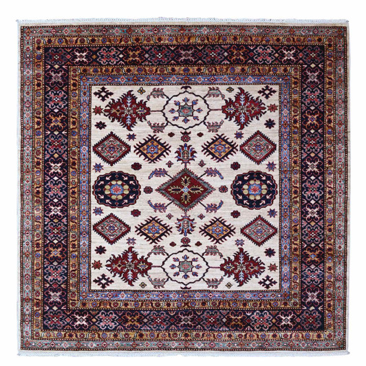 Kazak Wool Hand Knotted Rug Ivory Blue 5.10X6.0 -O089328