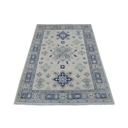 Kazak Wool Hand Knotted Rug Ivory Gray 3.9X5.9 -O069302