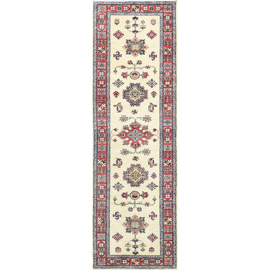 Kazak Wool Hand Knotted Rug Ivory Red 2.7X8.6 -O082733