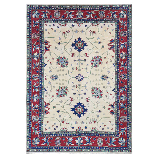Kazak Wool Hand Knotted Rug Ivory Red 9.10X14.0 -O080636