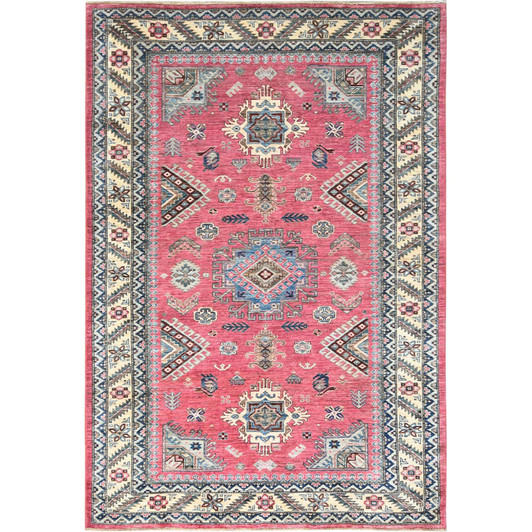 Kazak Wool Hand Knotted Rug Pink Ivory 6.0X8.9 -O082390
