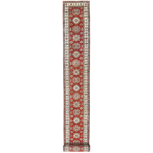 Kazak Wool Hand Knotted Rug Red Ivory 2.8X39.1 -O082607