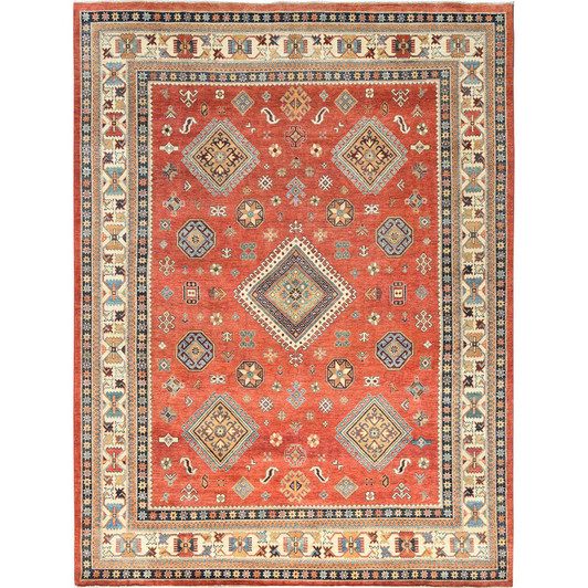 Kazak Wool Hand Knotted Rug Red Ivory 9.0X11.9 -O082709