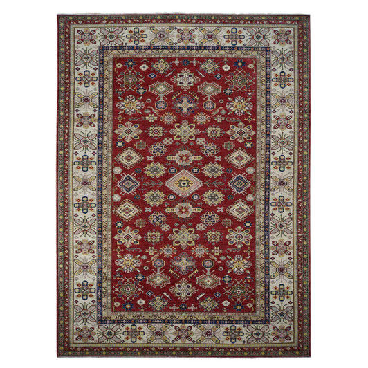 Kazak Wool Hand Knotted Rug Red White 9.0X12.0 -O078082