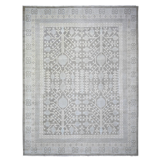 Khotan and Samarkand Wool Hand Knotted Rug Grey Ivory 11.2X14.3 -O073281