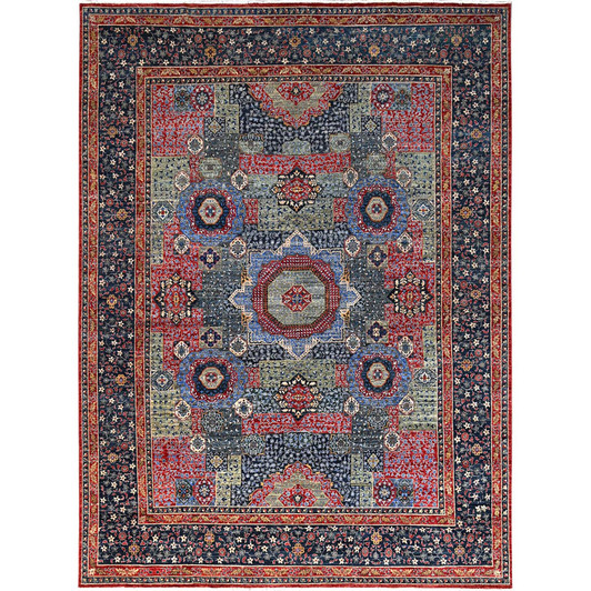 Mamluk Wool Hand Knotted Rug Blue Blue 9.0X12.0 -O086735