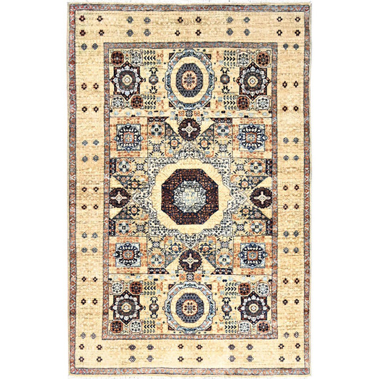 Mamluk Wool Hand Knotted Rug Ivory Ivory 3.10X6.0 -O085859