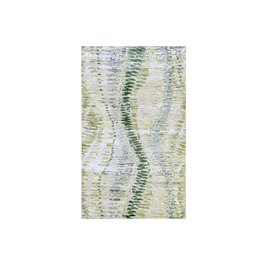 Modern and Contemporary Silk Hand Knotted Rug Green No Border 3.1X5.2 -O075479