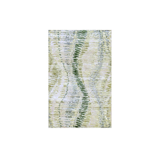 Modern and Contemporary Silk Hand Knotted Rug Green No Border 3.1X5.3 -O075478