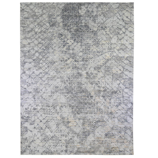 Modern and Contemporary Wool & Art Silk Hand Knotted Rug Grey No Border 10.1X14.2 -O066875