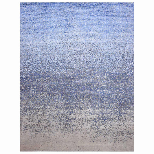 Modern and Contemporary Wool & Pure Silk Hand Knotted Rug Blue No Border 12.0X15.0 -O075101