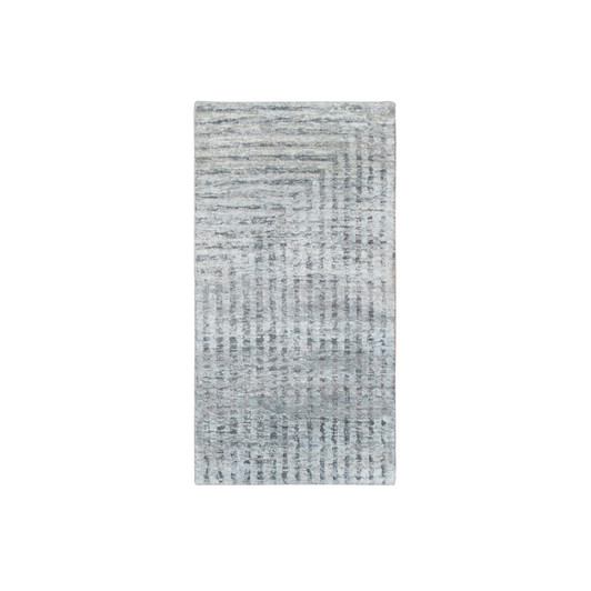 Modern and Contemporary Wool & Pure Silk Hand Knotted Rug Grey No Border 2.0X4.0 -O075511