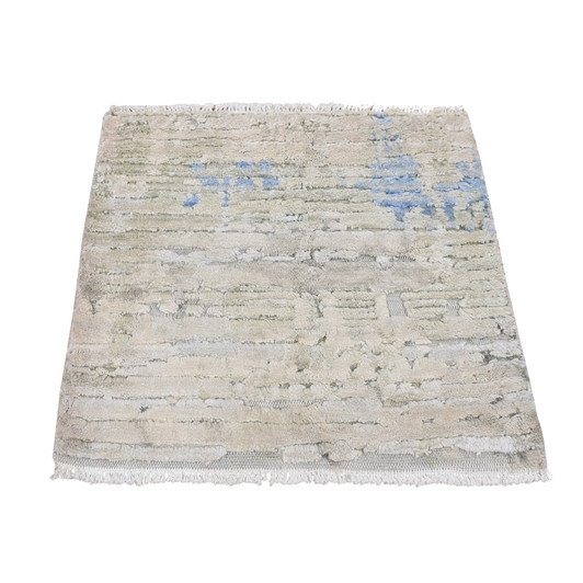 Modern and Contemporary Wool & Pure Silk Hand Knotted Rug Ivory No Border 2.0X2.0 -O078020